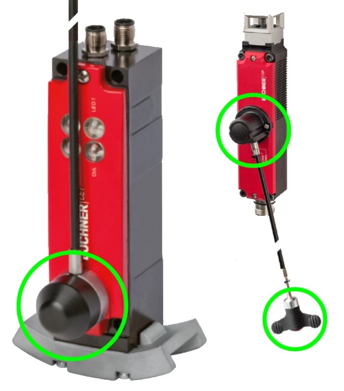 Interruptores de seguridad de Euchner con un sistema de cable bowden instalado para el desbloqueo en remoto