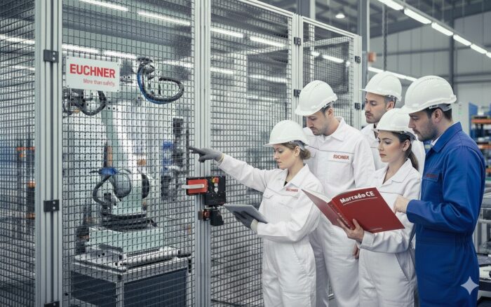 Ingenieros realizando un estudio para el marcado CE de una máquina