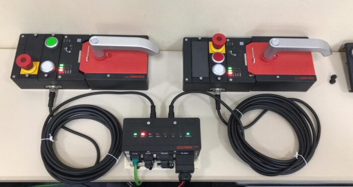 Ejemplo de un sistema de bus seguro, con dos sistemas MGB2 conectados a un modulo MBM