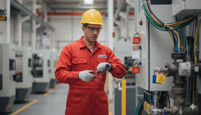 Trabajador mirando un reloj al aplicar un sistema LOTO